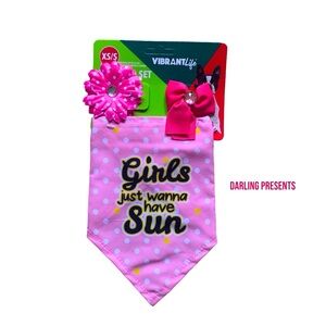 Vibrant Life Polkadot Bow & Bandana Set Dog Color Pink Size XS/S